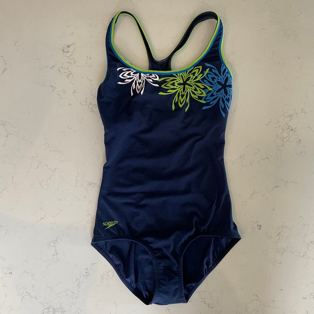 Speedo Navy Blue One Piece Swimsuit with Floral Design